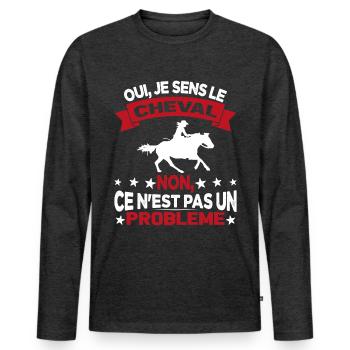 Oui Je Sens Le Cheval non ce n est pas un problème - T-shirt manches longues Premium bio Homme - anthracite chiné - Devant - Nico (187cm)