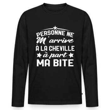 Homme Blague Bite Beauf Cadeau Humour Drôle - T-shirt manches longues Premium bio Homme - noir - Devant - Nico (187cm)