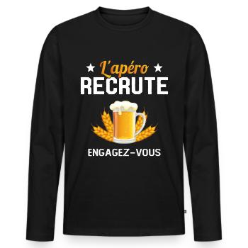 L'apéro Recrute Engagez-vous - T-shirt manches longues Premium bio Homme - noir - Devant - Nico (187cm)
