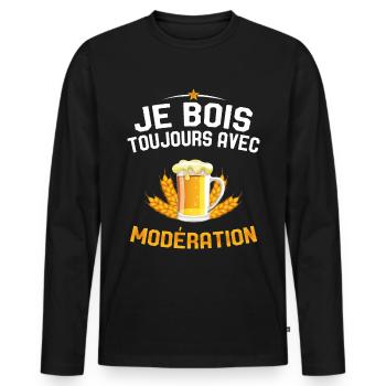 Je Bois Toujours Avec Modération Humour Apéro - T-shirt manches longues Premium bio Homme - noir - Devant - Nico (187cm)