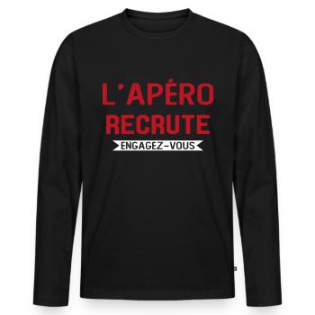 L'apéro Recrute Engagez-vous - T-shirt manches longues Premium bio Homme - noir - Devant - Nico (187cm)
