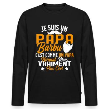 Papa Barbu Humour Cadeau Fête des Pères - T-shirt manches longues Premium bio Homme - noir - Devant - Nico (187cm)