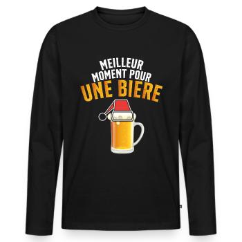 Meilleur Moment Pour Une Bière Noël Cadeau - T-shirt manches longues Premium bio Homme - noir - Devant - Nico (187cm)