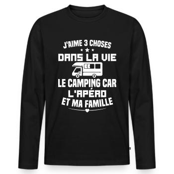 le camping car l'apéro et ma famille Humour Cadeau - T-shirt manches longues Premium bio Homme - noir - Devant - Nico (187cm)