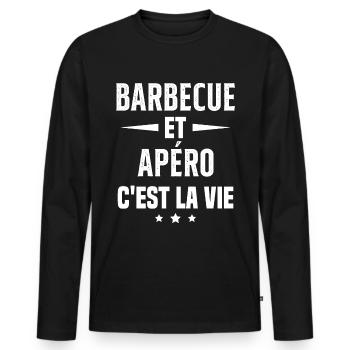 Barbecue et apéro c'est la vie vacances d'été - T-shirt manches longues Premium bio Homme - noir - Devant - Nico (187cm)
