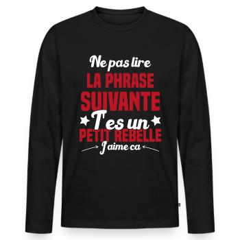 Ne pas lire la phrase suivante - T-shirt manches longues Premium bio Homme - noir - Devant - Nico (187cm)