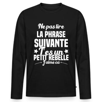 Ne pas lire la phrase suivante - T-shirt manches longues Premium bio Homme - noir - Devant - Nico (187cm)