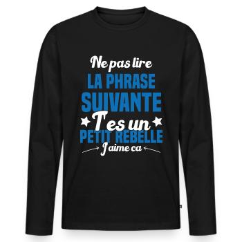 Ne pas lire la phrase suivante - T-shirt manches longues Premium bio Homme - noir - Devant - Nico (187cm)