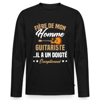 fière de mon homme guitariste - T-shirt manches longues Premium bio Homme - noir - Devant - Nico (187cm)
