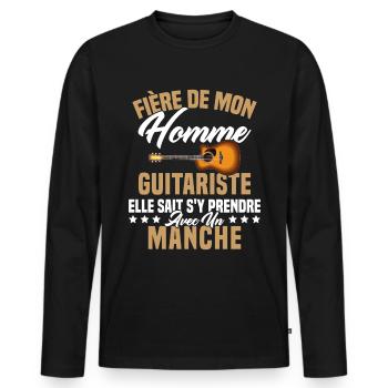 Fier de ma femme guitariste manche - T-shirt manches longues Premium bio Homme - noir - Devant - Nico (187cm)