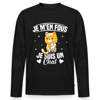 Je m'en fous Je suis un Chat Humour Chat Chaton - T-shirt manches longues Premium bio Homme - noir - Devant - Nico (187cm)
