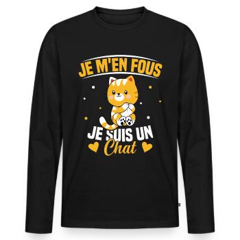 Je m'en fous Je suis un Chat Humour Chat Chaton - T-shirt manches longues Premium bio Homme - noir - Devant - Nico (187cm)