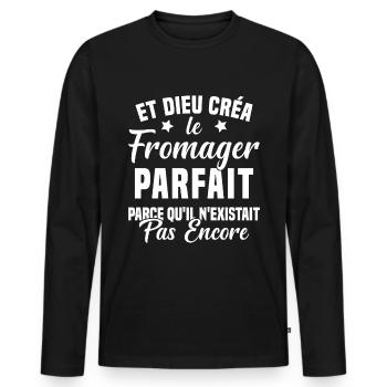 Fromager cadeau drôle fromage fromagerie - T-shirt manches longues Premium bio Homme - noir - Devant - Nico (187cm)