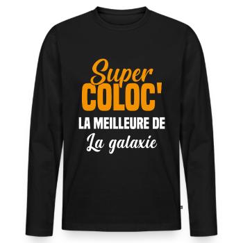Super colocataire cadeau drôle fille coloc - T-shirt manches longues Premium bio Homme - noir - Devant - Nico (187cm)