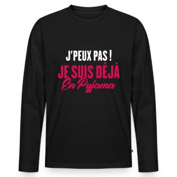 J'peux pas Je suis déjà en Pyjama - T-shirt manches longues Premium bio Homme - noir - Devant - Nico (187cm)