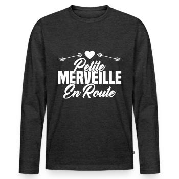 Femme Petite Merveille En Route Future Grossesse - T-shirt manches longues Premium bio Homme - anthracite chiné - Devant - Nico (187cm)