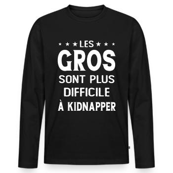 Les gros sont plus difficiles à kidnapper - T-shirt manches longues Premium bio Homme - noir - Devant - Nico (187cm)