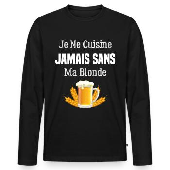 Je ne cuisine jamais sans ma blonde - T-shirt manches longues Premium bio Homme - noir - Devant - Nico (187cm)