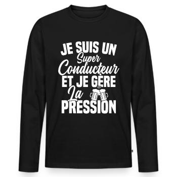 Super Conducteur Biere Humour Alcool - T-shirt manches longues Premium bio Homme - noir - Devant - Nico (187cm)