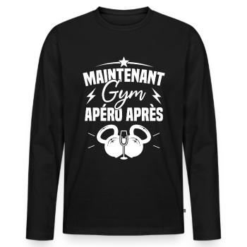 Maintenant Gym Apéro Après - T-shirt manches longues Premium bio Homme - noir - Devant - Nico (187cm)