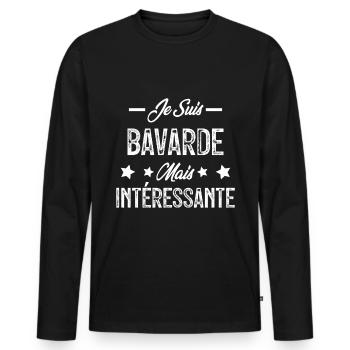 Bavarde mais intéressante - T-shirt manches longues Premium bio Homme - noir - Devant - Nico (187cm)