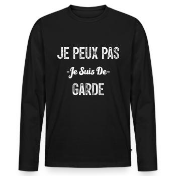 Je peux pas je suis de garde - T-shirt manches longues Premium bio Homme - noir - Devant - Nico (187cm)
