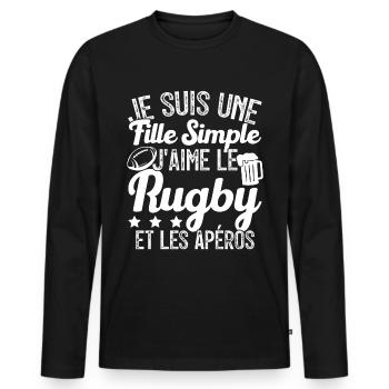 Femme Joueur De Rugby Cool Filles Rugby Et Apéros - T-shirt manches longues Premium bio Homme - noir - Devant - Nico (187cm)