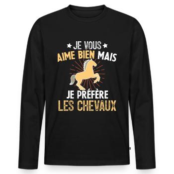 Je Vous Aime Bien Equitation Cheval Cadeau - T-shirt manches longues Premium bio Homme - noir - Devant - Nico (187cm)