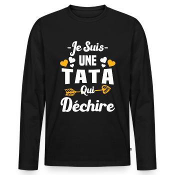 Je suis une Tata qui déchire - T-shirt manches longues Premium bio Homme - noir - Devant - Nico (187cm)