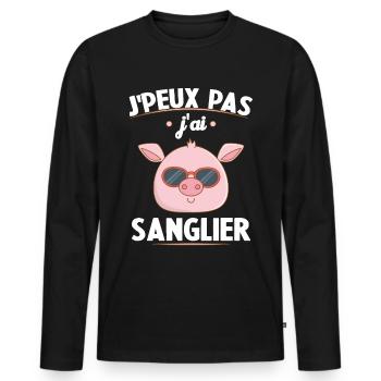 Je Peux Pas J'ai Sanglier Cadeau Chasseur - T-shirt manches longues Premium bio Homme - noir - Devant - Nico (187cm)
