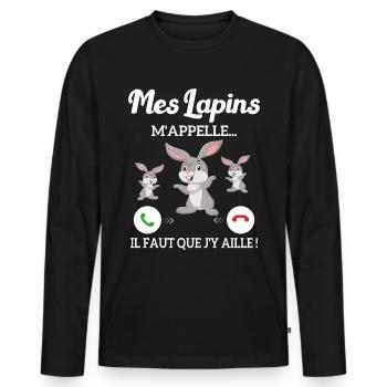Mes Lapins m'appellent et je dois aller - T-shirt manches longues Premium bio Homme - noir - Devant - Nico (187cm)