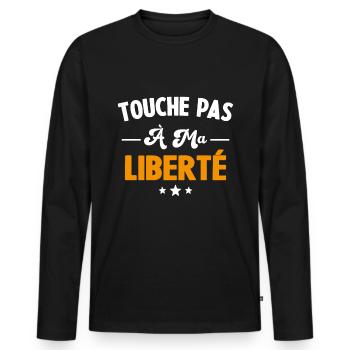 Humour touche pas à ma liberté, Cadeau liberté - T-shirt manches longues Premium bio Homme - noir - Devant - Nico (187cm)