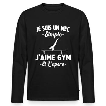 Je Suis Un Mec Simple J'aime gymnastique Et LApéro - T-shirt manches longues Premium bio Homme - noir - Devant - Nico (187cm)