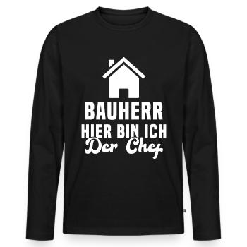 Maître d'ouvrage Ici, c'est moi le chef Chantier - T-shirt manches longues Premium bio Homme - noir - Devant - Nico (187cm)