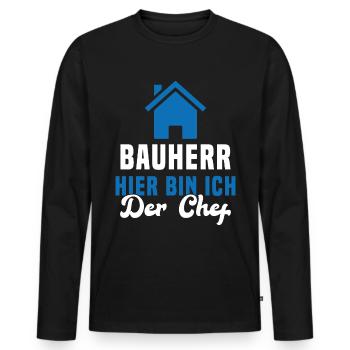 Maître d'ouvrage Ici, c'est moi le chef Chantier - T-shirt manches longues Premium bio Homme - noir - Devant - Nico (187cm)