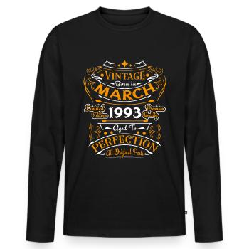 Vintage Born In March 1993 Birthday Gift - Men's Premium Organic Long Sleeve Shirt - black - Front - Nico (187cm)