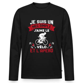 Je suis un Mec Simple j'aime Le Vélo Et L'apéro - T-shirt manches longues Premium bio Homme - noir - Devant - Nico (187cm)