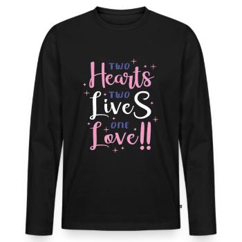 Zwei Herzen, zwei Leben, eine Liebe - Männer Premium Bio Langarmshirt - Schwarz - Vorne - Nico (187cm)