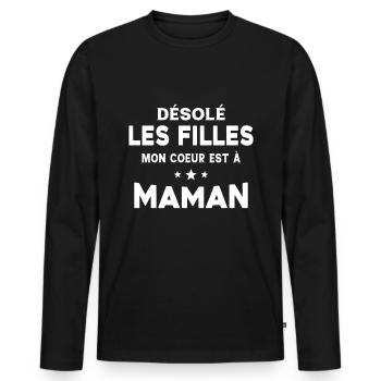 Désolé les filles mon coeur est à maman - T-shirt manches longues Premium bio Homme - noir - Devant - Nico (187cm)