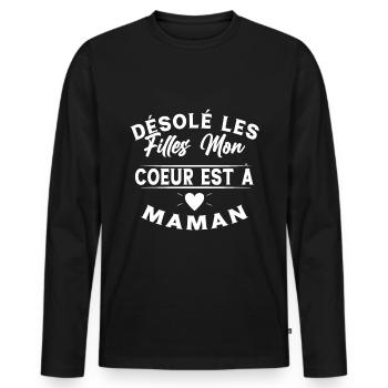 Désolé les Filles Mon Coeur est à Maman - T-shirt manches longues Premium bio Homme - noir - Devant - Nico (187cm)