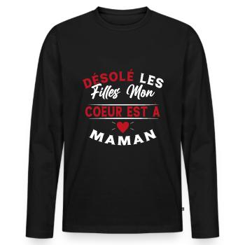 Désolé les Filles Mon Coeur est à Maman - T-shirt manches longues Premium bio Homme - noir - Devant - Nico (187cm)