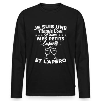Mamie J'aime Mes Petits Enfants et l'apéro Humour - T-shirt manches longues Premium bio Homme - noir - Devant - Nico (187cm)