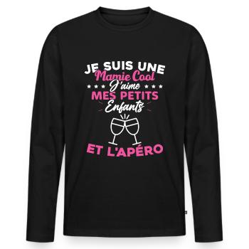 Mamie J'aime Mes Petits Enfants et l'apéro Humour - T-shirt manches longues Premium bio Homme - noir - Devant - Nico (187cm)
