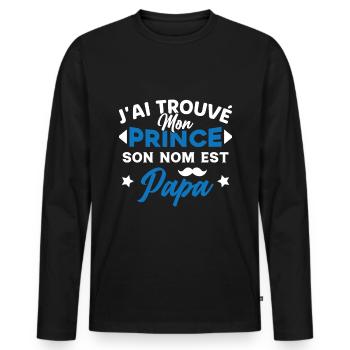 J'ai trouvé mon prince c'est papa - T-shirt manches longues Premium bio Homme - noir - Devant - Nico (187cm)