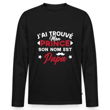 J'ai trouvé mon prince c'est papa - T-shirt manches longues Premium bio Homme - noir - Devant - Nico (187cm)