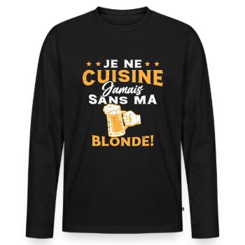 Je Ne Cuisine Jamais Sans Ma Blonde Humour - T-shirt manches longues Premium bio Homme - noir - Devant - Nico (187cm)