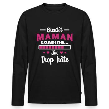Bientôt Maman Cadeau Future Maman - T-shirt manches longues Premium bio Homme - noir - Devant - Nico (187cm)