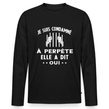 Homme Condamné à Perpète Humour Cadeau Futur Marié - T-shirt manches longues Premium bio Homme - noir - Devant - Nico (187cm)