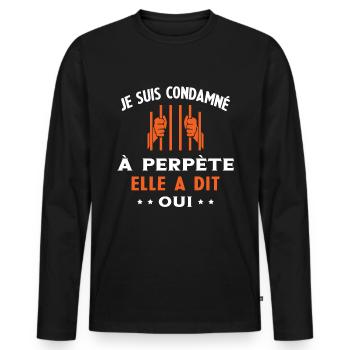 Homme Condamné à Perpète Humour Cadeau Futur Marié - T-shirt manches longues Premium bio Homme - noir - Devant - Nico (187cm)