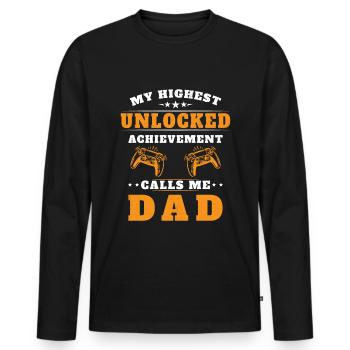 Mon plus haut succès débloqué m'appelle papa - T-shirt manches longues Premium bio Homme - noir - Devant - Nico (187cm)